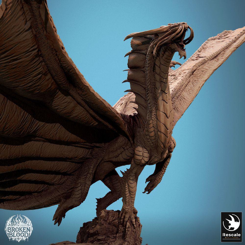 Photo de produit Tabletop 28mm Lord of the Print (LotP) 3 : Figurine Fantasy : Dragon d'Or - bête légendaire en vol dynamique avec ailes déployées, Wyvern/Lindwurm, monstre boss (24_11_A1)