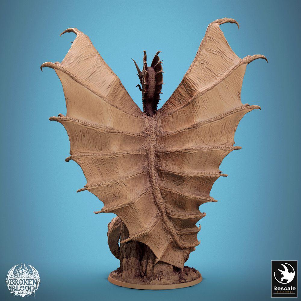 Photo du produit Tabletop 28mm Lord of the Print (LotP) 2 : Miniature Tabletop : Dragon doré / Gold Dragon - Dragon ancien Urdrache, monstre légendaire avec ailes déployées sur une aiguille rocheuse (24_11_A3)