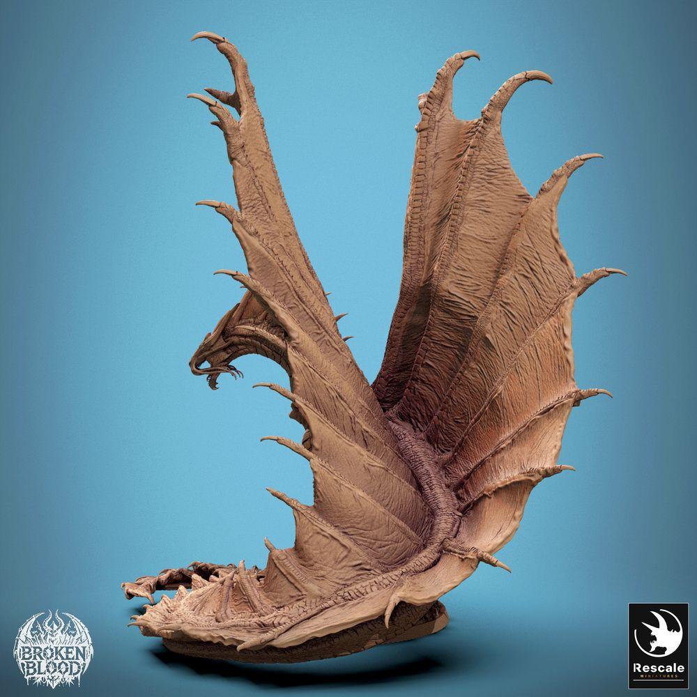Photo de produit Tabletop 28mm Lord of the Print (LotP) 2 : Miniature Tabletop : Ancien Grand Dragon Wyrm, Lindwurm - Dragon d'Or, Figur de Boss, rugissant avec des ailes déployées sur une base rocheuse (24_11_A7)