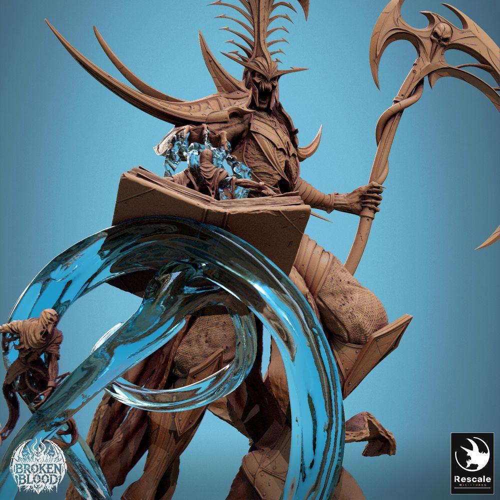 Photo de produit Tabletop 28mm Lord of the Print (LotP) 2 : Miniature Tabletop : Seigneur des démons Velkaran le Déchu, Invocateur des Abysses & Maître des Faux à doubles lames, Champion du Chaos, Miniature de Boss (24_11_G)