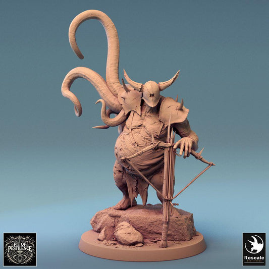 Photo de produit Tabletop 28mm Lord of the Print (LotP) 0 : Miniature Tabletop : Exécuteur corrompu - Guerrier démon armé d'une arbalète, Boss des guerriers du Chaos, Abomination tentaculaire (24_08_D2)