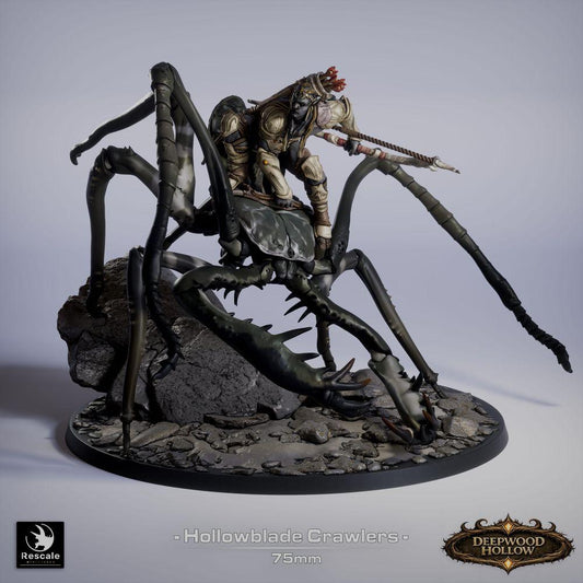 Photo du produit Tabletop 28mm Lord of the Print (LotP) 0: Tabletop Miniature : Cavalier d'Elfe Noir sur Monstre Arachnide, monture araignée/crabe avec pinces, lance/glaive, cavalier de monstre, monstre boss (26_03_F5)