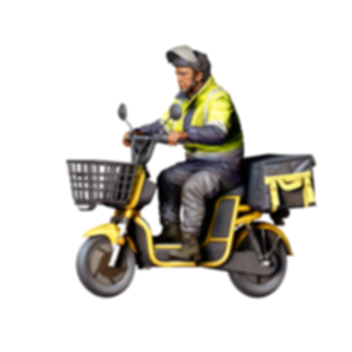 Diorama Modellbau Produktfoto 0: Sitzende Figur: Lieferfahrer auf Motorroller mit Frontkorb & Transportbox (Ref. Nr. 518)