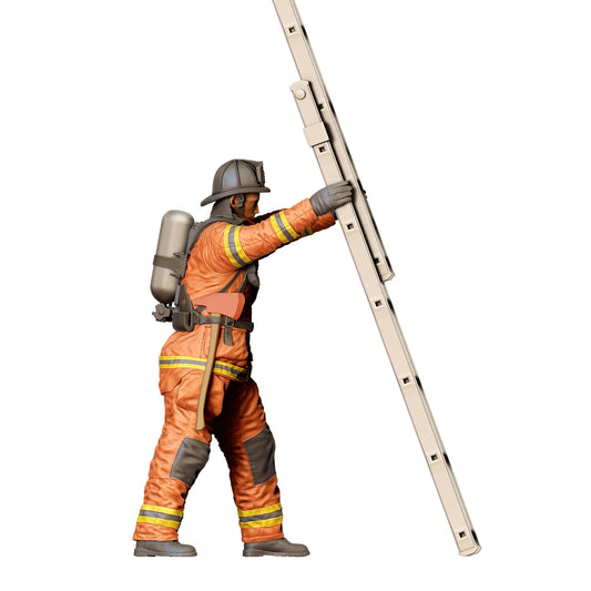 Diorama Modellbau Produktfoto 0: Feuerwehrmann Amerikanisch - Hält Leiter vorne (Ref. Nr. 309)