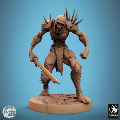 Photo du produit Tabletop 28mm Lord of the Print (LotP) 0 : Miniature Tabletop : Ghul-Berserker Ravager (Ghoul), guerrier mort-vivant et maraudeur maudit avec machette dentelée et armure piquante (24_11_C1)