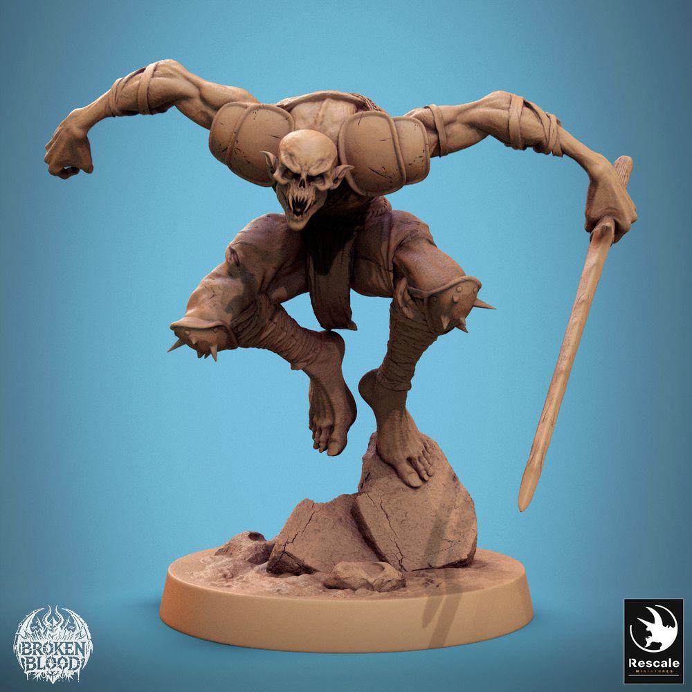 Photo de produit Tabletop 28mm Lord of the Print (LotP) 0 : Figurine Tabletop : Ghul-Berserker et Assassine avec lance, attaque saut, monstre de Wargaming mort-vivant, combattant de mêlée Skirmish (24_11_C3)