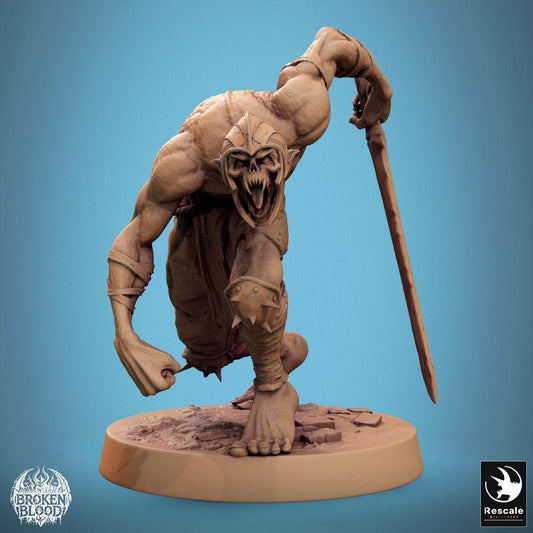 Photo de produit Tabletop 28mm Lord of the Print (LotP) 0 : Miniature Tabletop : Ghoul Ravager, porteur de lance mort-vivant en attaque, berserker avec masque en os (24_11_C11)
