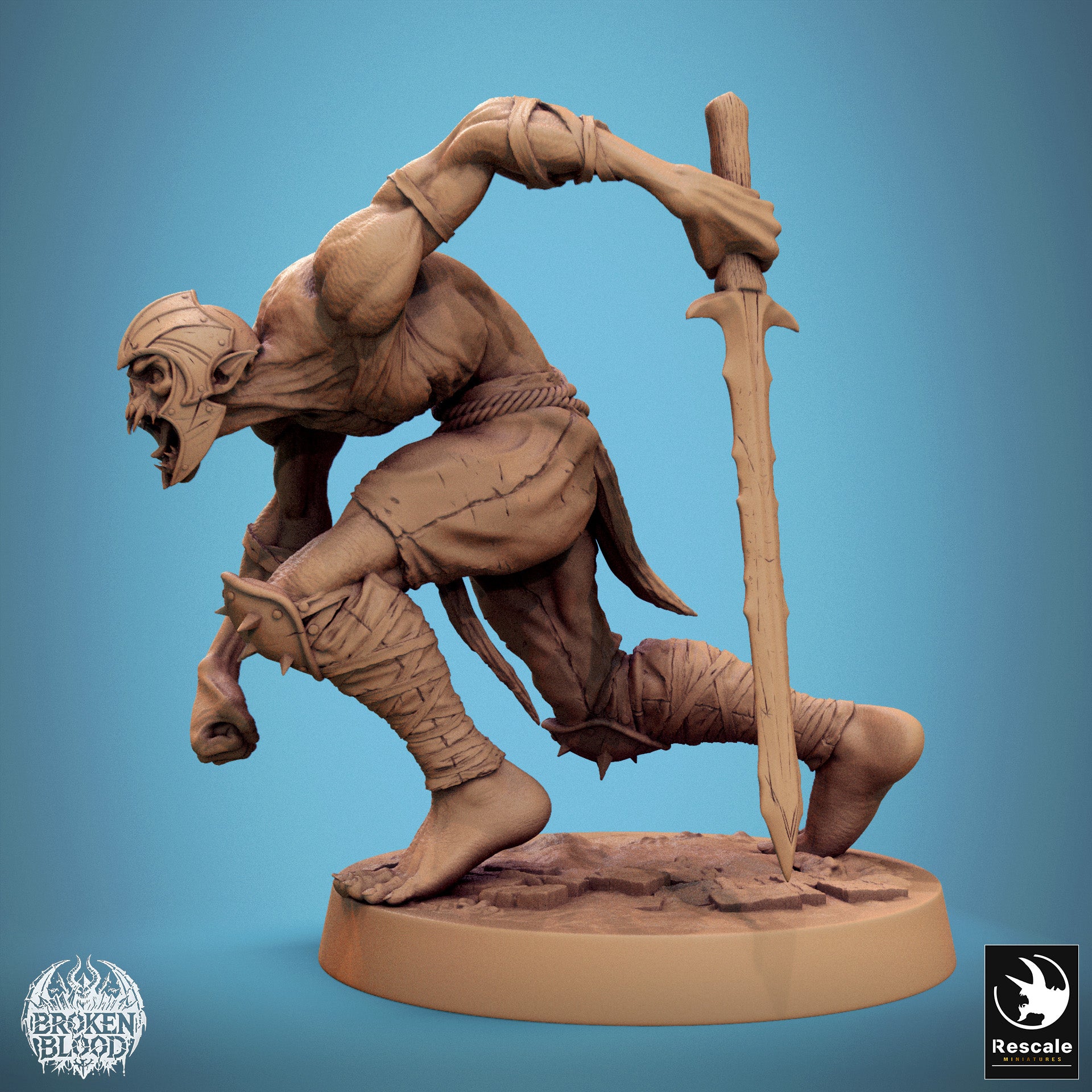 Photo de produit Tabletop 28mm Lord of the Print (LotP) 1 : Miniature Tabletop : Ghoul Ravager, porteur de lance mort-vivant en charge, berserker avec masque en os (24_11_C11)