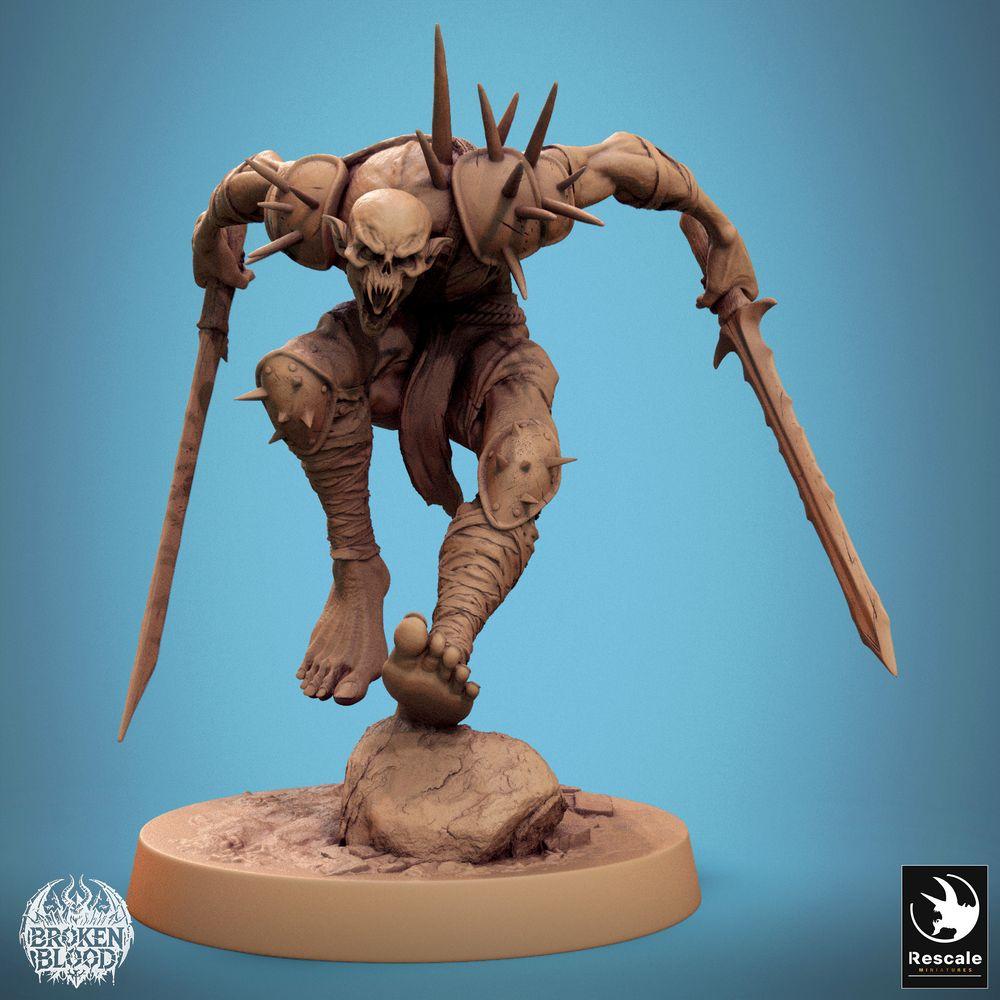 Photo de produit Tabletop 28mm Lord of the Print (LotP) 0 : Miniature Tabletop : Golem Démoniaque Ravageur, Atterrissage Mortel en Saut, Guerrier Crâne avec Lames Osseuses, Élite Monstrueuse de Combat de Près (24_11_C13)