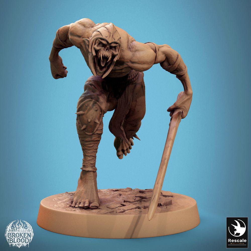 Photo de produit Tabletop 28mm Lord of the Print (LotP) 0 : Miniature Tabletop : Ghul Berserker Ravager, monstre coureur avec sabre courbe (24_11_C21)