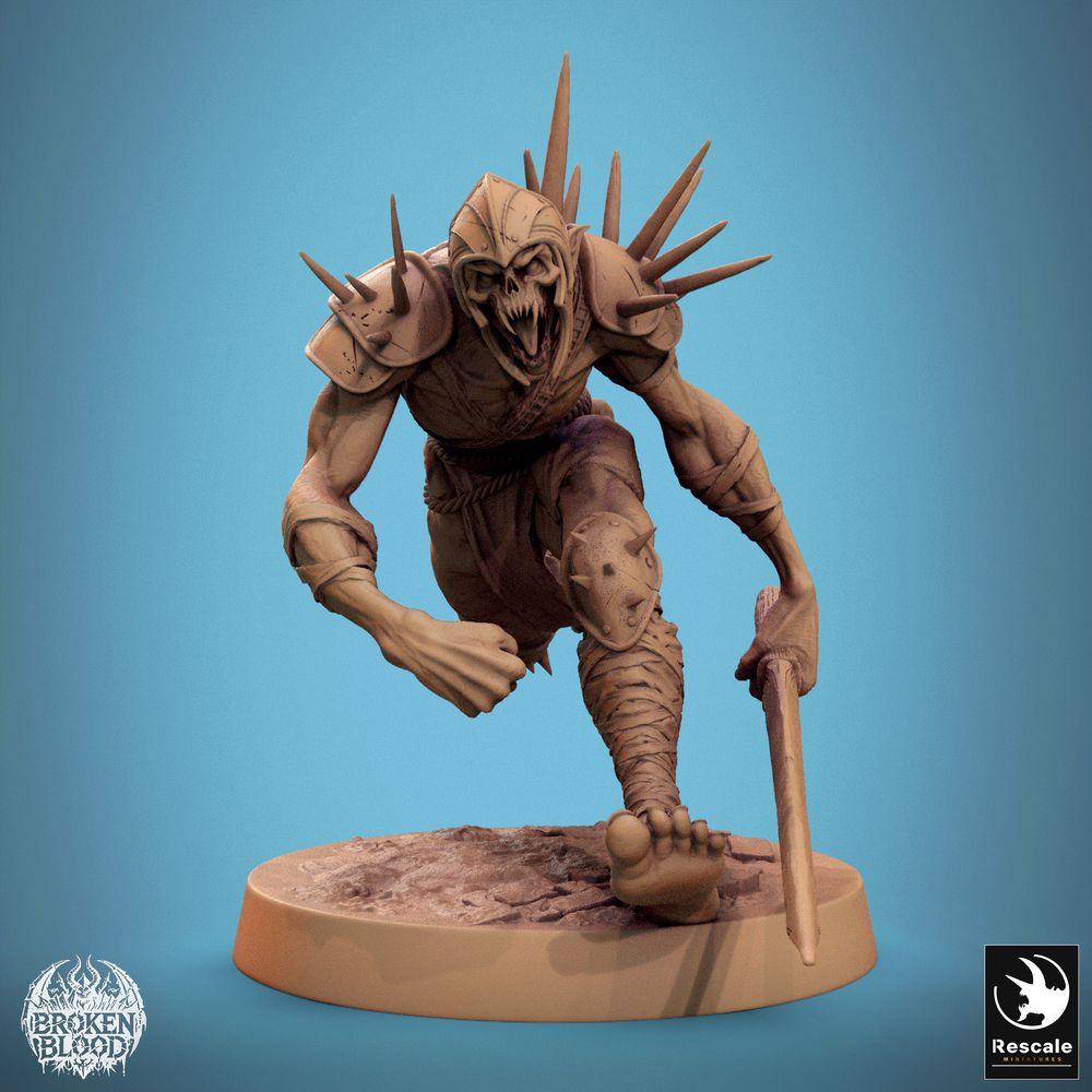 Photo de produit Tabletop 28mm Lord of the Print (LotP) 0 : Miniature Tabletop : Ravageur Ghoul - Ghul-Berserker en charge avec masse, guerrier mort-vivant, barbare du chaos, champion maudit (24_11_C23)