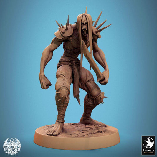 Produktfoto Tabletop 28mm Lord of the Print (LotP) 0: Tabletop Miniatur: Ghoul Ravager (Ghoul-Schlächter) - untoter Berserker und Krieger mit gezackter Klinge und Stachel-Schulterplatten, Elite-Nahkämpfer (24_11_C27)