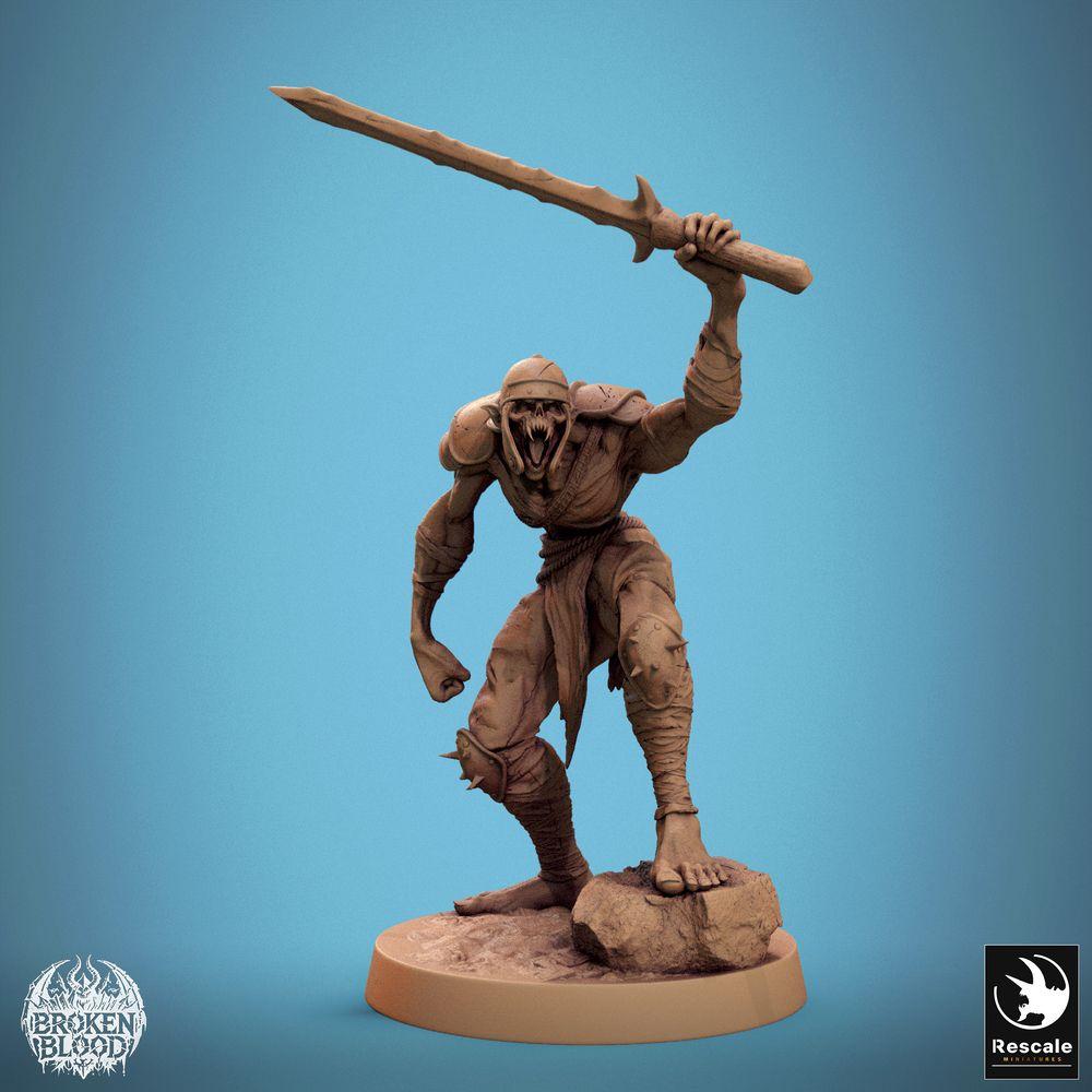 Photo de produit Tabletop 28mm Lord of the Print (LotP) 0 : Miniature Tabletop : Ghul Ravageur, guerrier mort-vivant avec lame dentelée - champion sinistre et combattant monstrueux (24_11_C37)