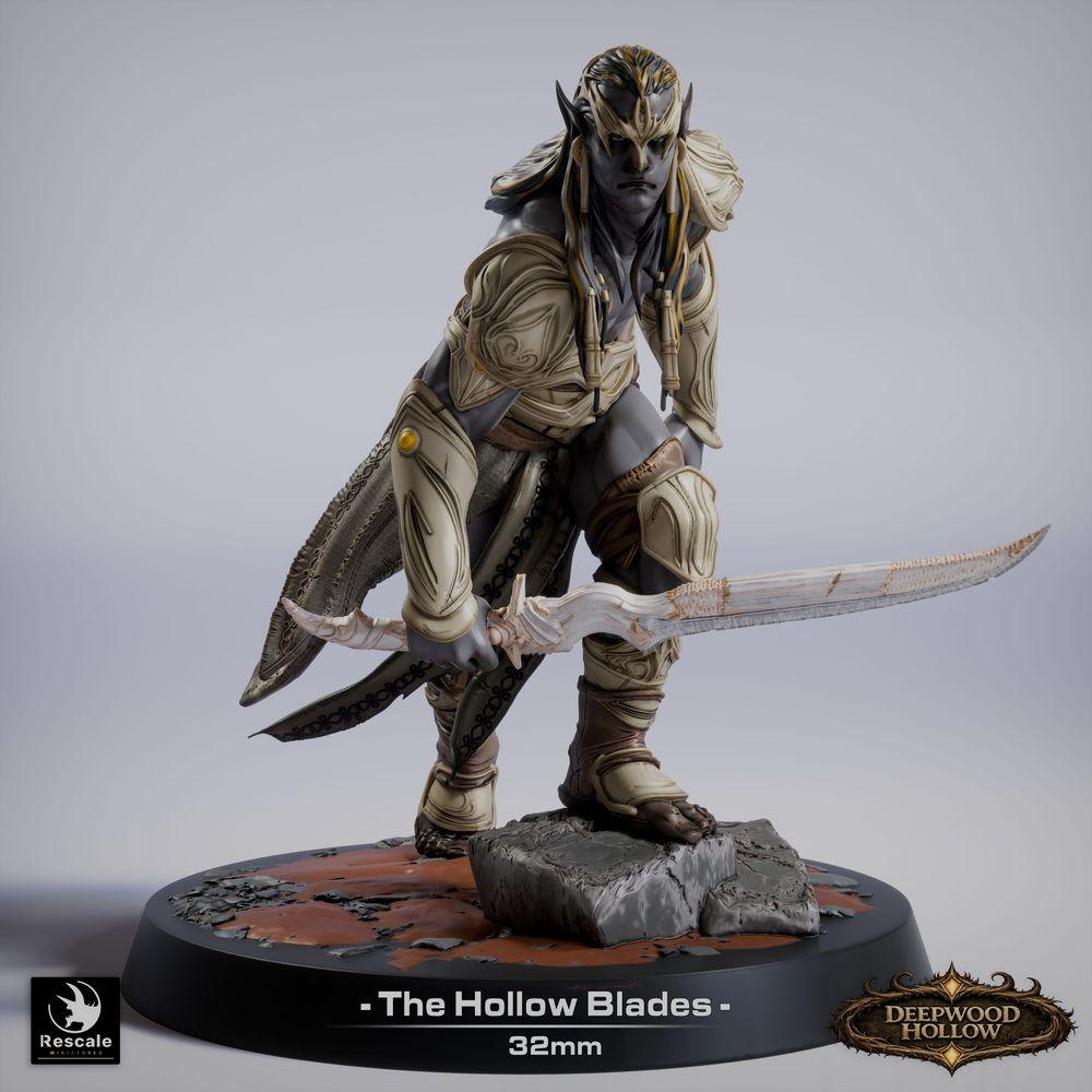 Photo du produit Tabletop 28mm Lord of the Print (LotP) 0: Tabletop Miniature : Assassine et Duelliste Dunkelelf / Dark Elf, Ombre avec deux lames courbées (26_03_G15)