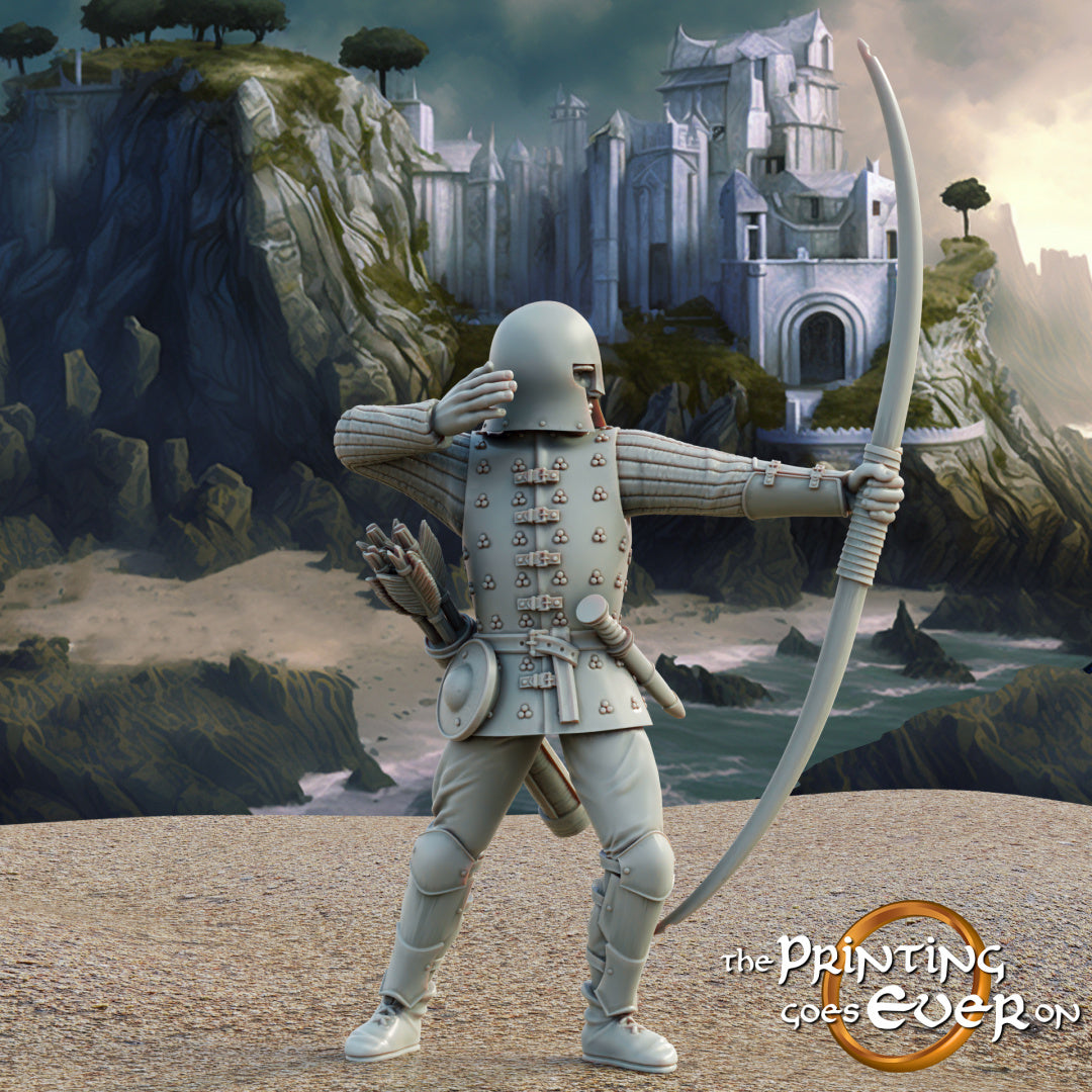 Photo du produit Tabletop 28mm The Printing Goes Ever On (TPGEO) 0 : Bataillon d'archers : Guerriers médiévaux - Gardiens de la ville blanche