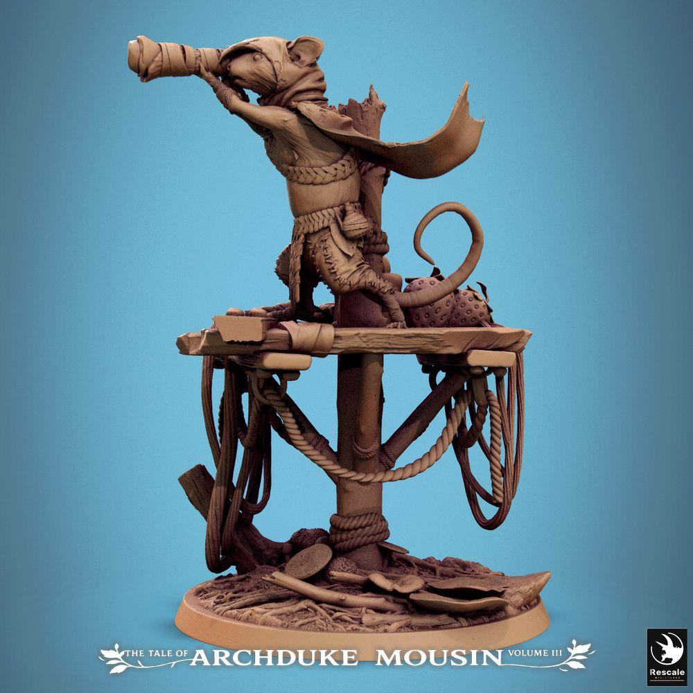 Photo du produit Tabletop 28mm Lord of the Print (LotP) 1 : Figurine Tabletop : Pirate-Rat (Marin-Rat), flibustier/swashbuckler avec chope et bouclier rond sur une base de planches de navire/port (25_07_Q17)