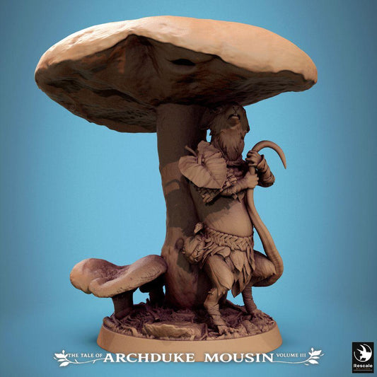Photo de produit Tabletop 28mm Lord of the Print (LotP) 0 : Miniature Tabletop : Homme-souris Druide des bois Chaman des champignons avec bâton, Ranger Gardien de la forêt sur tronc de champignon - Wargaming fantastique, Escarmouche, Donjon, Base de diorama (25_07_Q23)