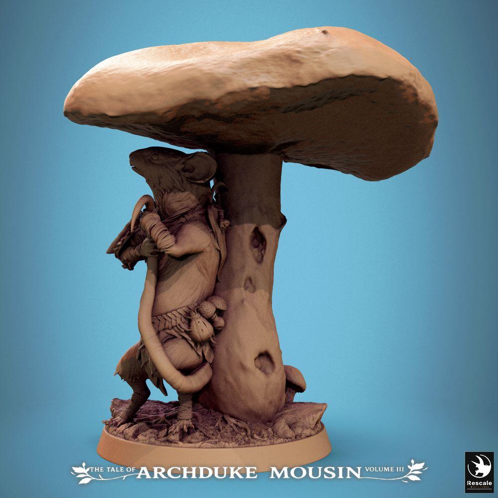Photo de produit Tabletop 28mm Lord of the Print (LotP) 1 : Miniature Tabletop : Homme-souris Druide des bois Chaman des champignons avec bâton, Ranger Gardien de la forêt sur tronc de champignon - Fantasy Wargaming, Escarmouche, Donjon, Base de diorama (25_07_Q23)