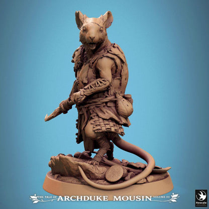 Photo de produit Tabletop 28mm Lord of the Print (LotP) 1 : Miniature Tabletop : Homme-rat porte-spear, guerrier souris en attaque, guerrier de tribu et éclaireur (25_07_G1)
