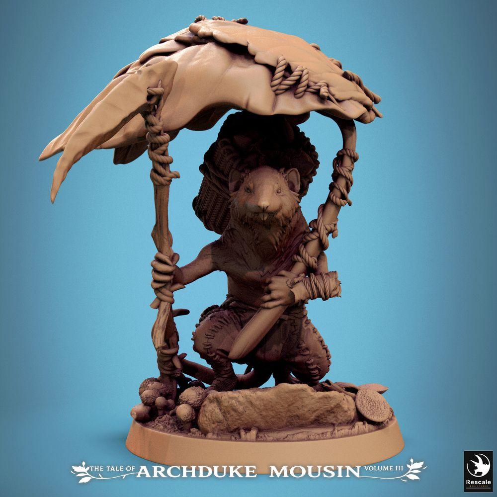 Photo de produit Tabletop 28mm Lord of the Print (LotP) 0 : Miniature Tabletop : Homme-souris Ranger / Éclaireur sous un champignon, Aventurier avec une courte lame, Piégeur & Herboriste, avec une base scénique de sol forestier (25_07_Q3)