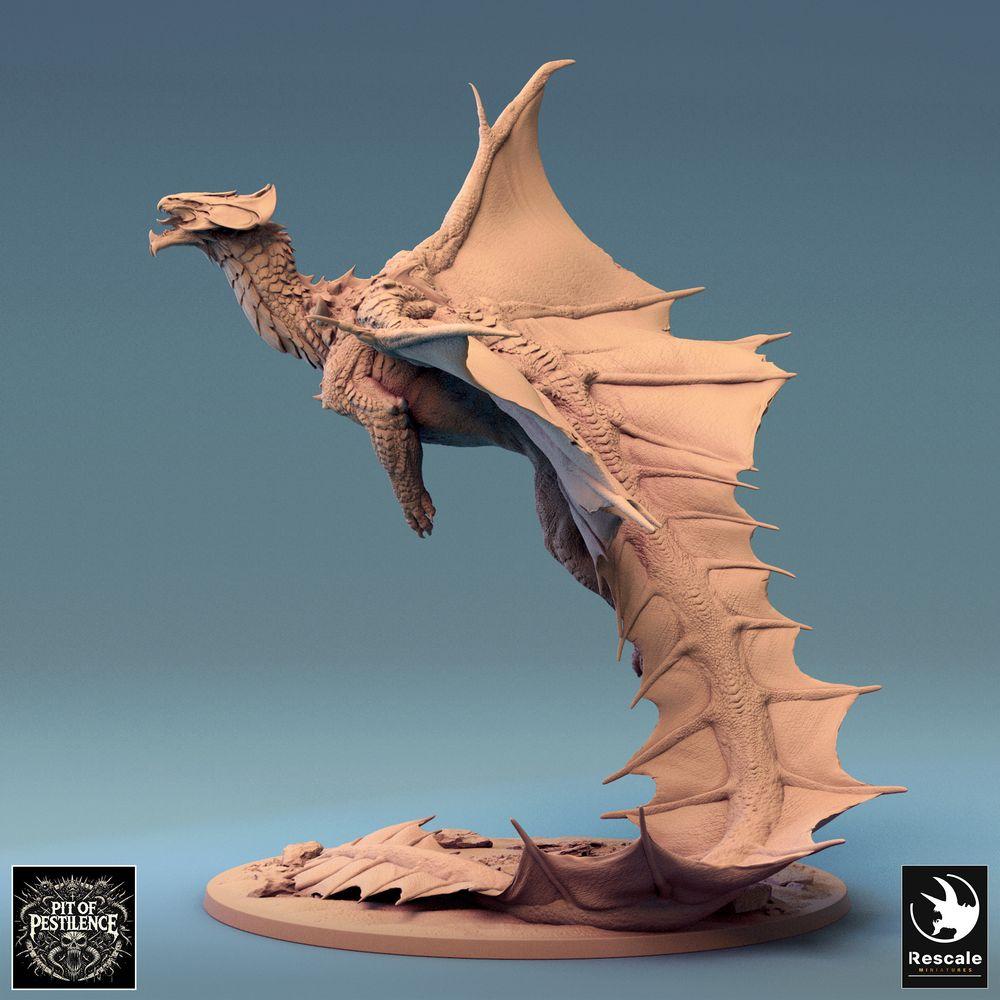 Photo du produit Tabletop 28mm Lord of the Print (LotP) 0 : Miniature Tabletop : Dragon en laiton légendaire, grand dragon en vol, dragon volant, modèle de dragon, miniature de jeu de rôle, monstre boss (24_08_I)