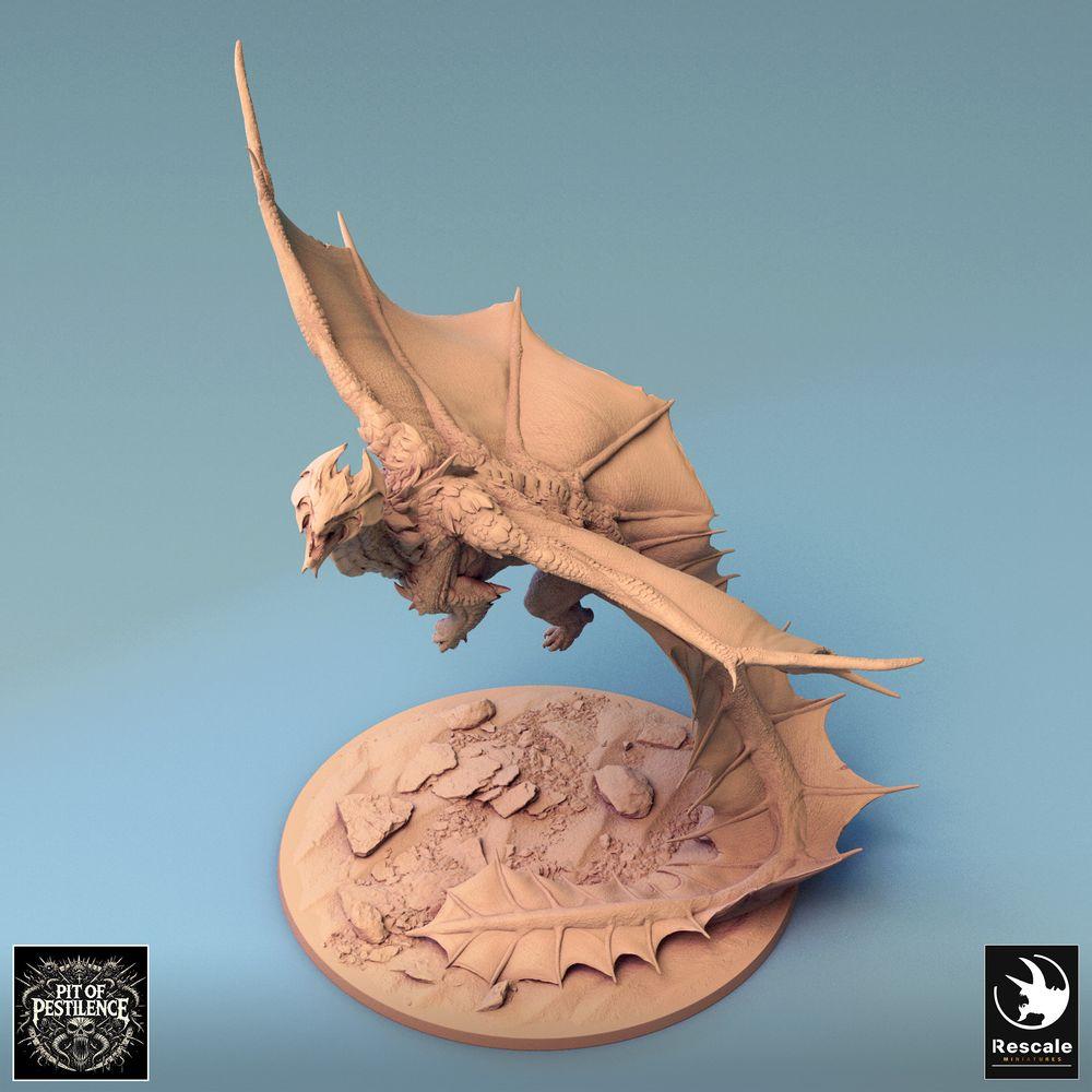 Image du produit Tabletop 28mm Lord of the Print (LotP) 0 : Miniature Tabletop : Dragon en laiton légendaire (Brass Dragon), grand dragon en vol, dragon volant, modèle de dragon, miniature de jeu de rôle, monstre boss (24_08_I)