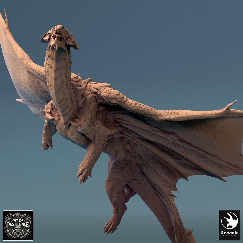 Photo de produit Tabletop 28mm Lord of the Print (LotP) 0 : Miniature Tabletop : Dragon en laiton légendaire (Brass Dragon), grand dragon en vol, dragon volant, modèle de dragon, miniature de jeu de rôle, monstre boss (24_08_I)
