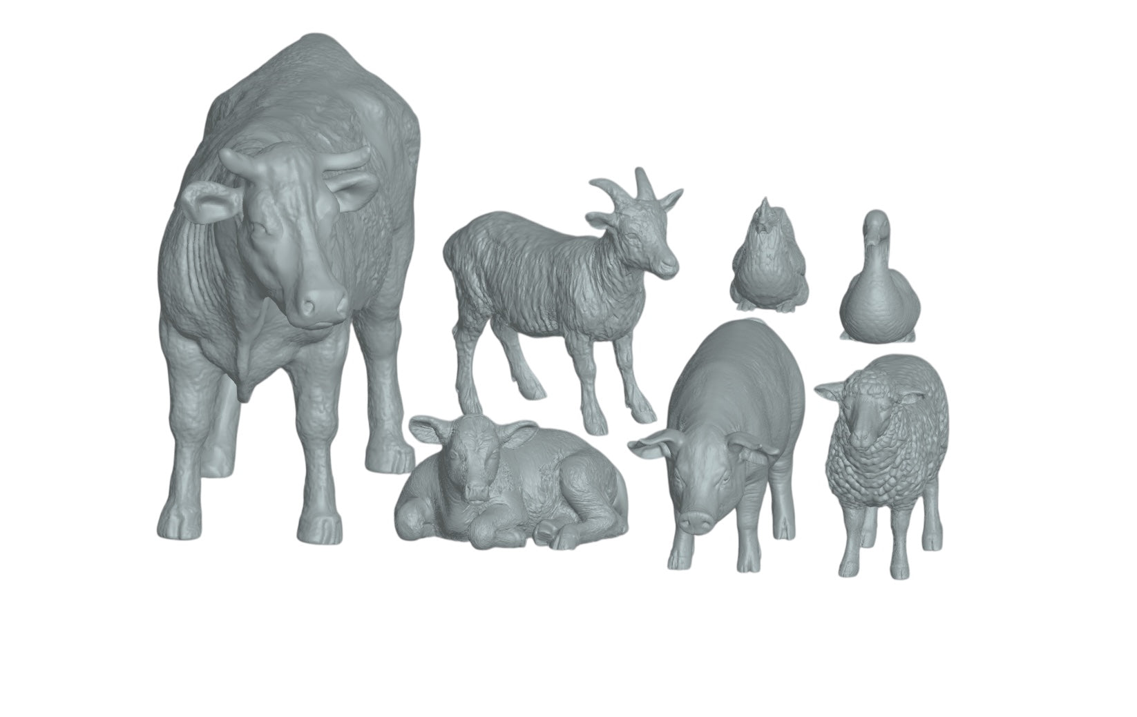 Produktfoto Tier Figur Diorama, Modellbau: 0: 7 Bauernhof Tier-Figuren: Kuh, Ziege, Schaf, Schwein, Huhn, Gans und Lamm (Ref a052)