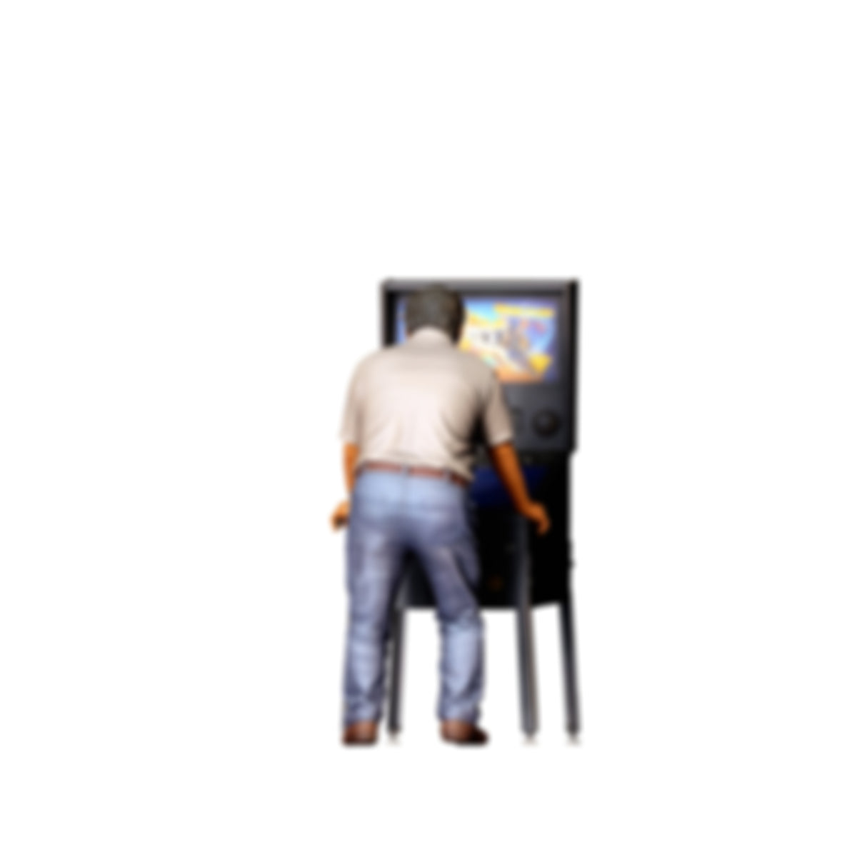 Photo produit de modélisme pour diorama 3 : figurine debout : homme devant une machine de flipper, les deux mains posées dessus (réf. n° 519)