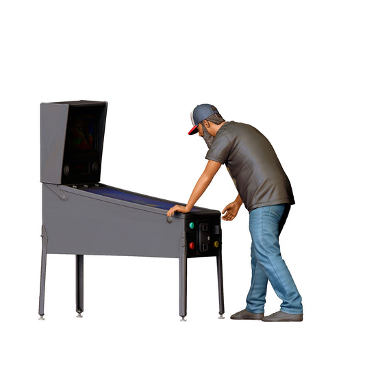 Photo produit de modélisme pour diorama 0 : figurine debout, joueur de flipper penché sur la machine (réf. n° 523)