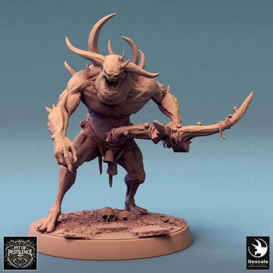 Image du produit Tabletop 28mm Lord of the Print (LotP) 0 : Miniature de Tabletop : Démon Titan, Monstre du Chaos, Bête de l'Enfer - Monstre Boss avec une grande faux à deux mains, des cornes et des griffes (24_08_F6)