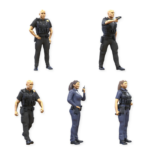 Diorama Figuren-Set: Klassisches Polizeiteam (Nr. S95) – STL-geprüfte Übersicht aller enthaltenen unbemalten Resinfiguren