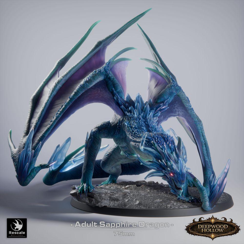 Photo du produit Tabletop 28mm Lord of the Print (LotP) 2: Tabletop Miniature : Saphirdrache (Sapphire Dragon, adulte), Cristal-dragon, Dragon de gemme, Grand dragon, Monstre boss, prêt à bondir, attaque de souffle (26_03_C1)