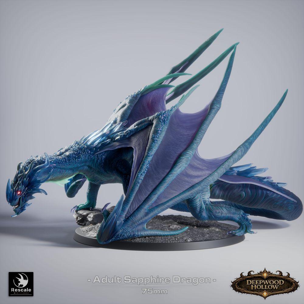 Photo du produit Tabletop 28mm Lord of the Print (LotP) 5: Tabletop Miniature: Saphirdrache (Sapphire Dragon, adulte), Kristalldrache, Edelstein-Drache, Grand Dragon, Boss, prêt à sauter, attaque de souffle (26_03_C1)