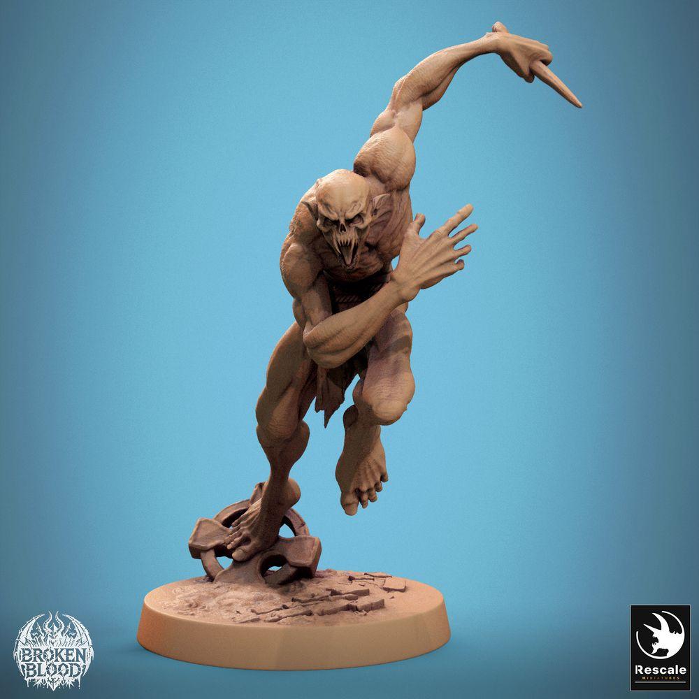 Photo de produit Tabletop 28mm Lord of the Print (LotP) 0 : Miniature Tabletop : Goule sauvage en attaque sautée avec griffes - Goule, monstre mort-vivant, prédateur, traqueur nocturne, boss/ennemi élite (24_11_B1)