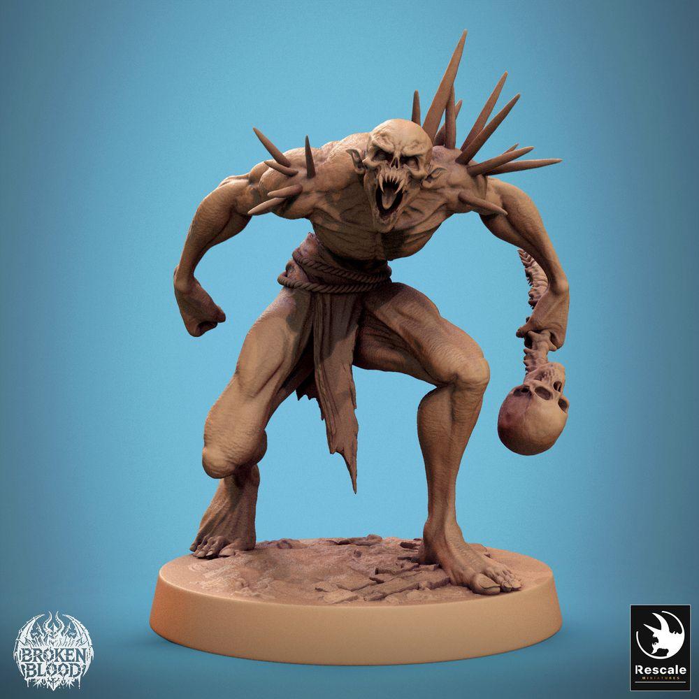 Photo du produit Tabletop 28mm Lord of the Print (LotP) 0 : Miniature Tabletop : Berserker Ghoul Sauvage, Ghoul Épineux avec Massue Vertébrale et Crâne, Boss Undead Rugissant (24_11_B3)