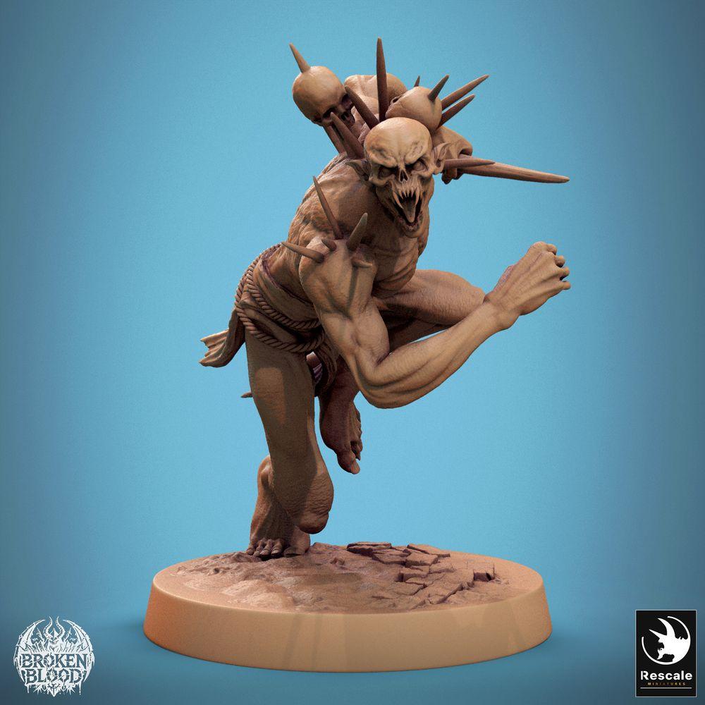 Photo de produit Tabletop 28mm Lord of the Print (LotP) 0 : Figurine fantastique : Ghoul sauvage Höllenbrut - démon-berserker en charge, bretteur de mêlée avec griffes, épines osseuses et trophées (24_11_B5)