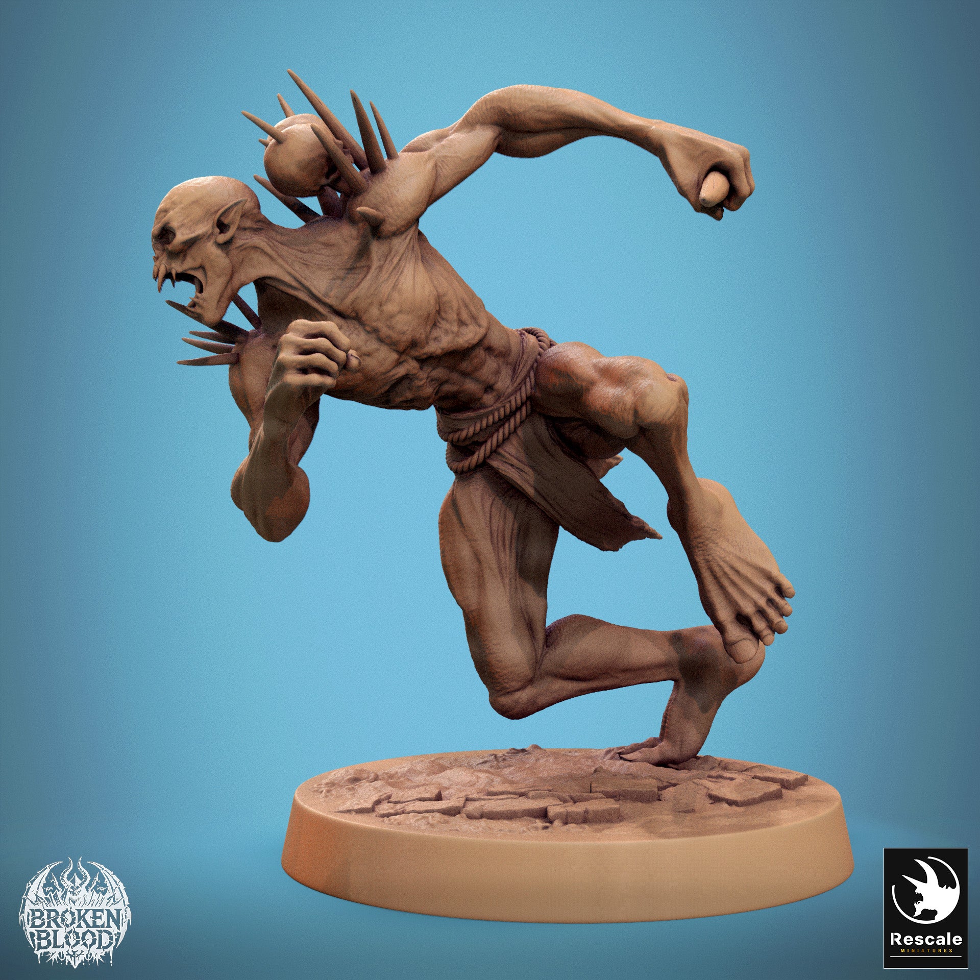 Photo de produit Tabletop 28mm Lord of the Print (LotP) 1 : Figurine Fantasy : Ghoul Sauvage Höllenbrut - Berserker Démon en charge, Boucher de corps à corps avec griffes, épines osseuses et trophées (24_11_B5)