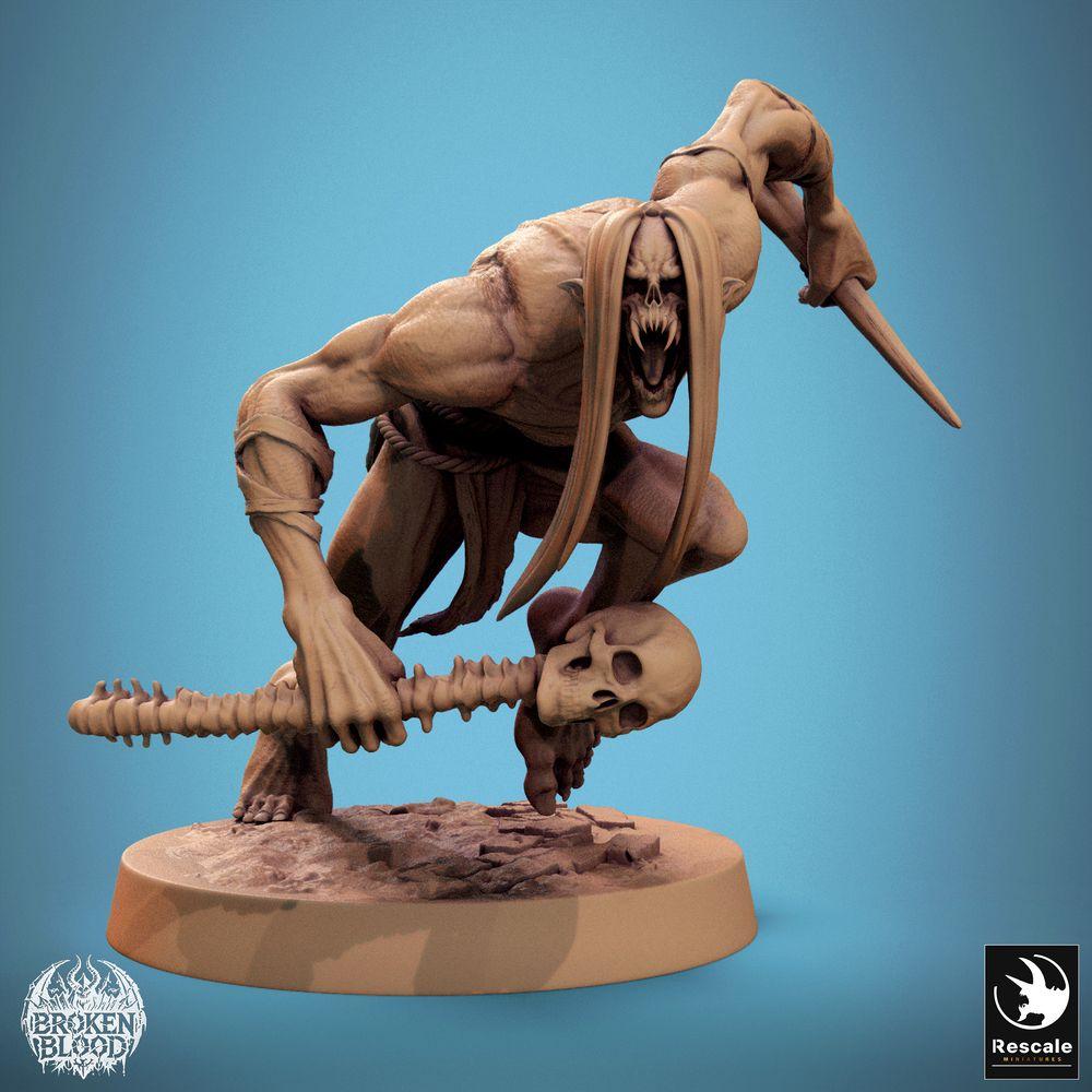 Photo du produit Tabletop 28mm Lord of the Print (LotP) 0 : Miniature Tabletop : Ghoul Sauvage en charge, Bête de la crypte et Assassine du culte des os, voleur mort-vivant avec dague et massue osseuse en colonne vertébrale (24_11_B7)