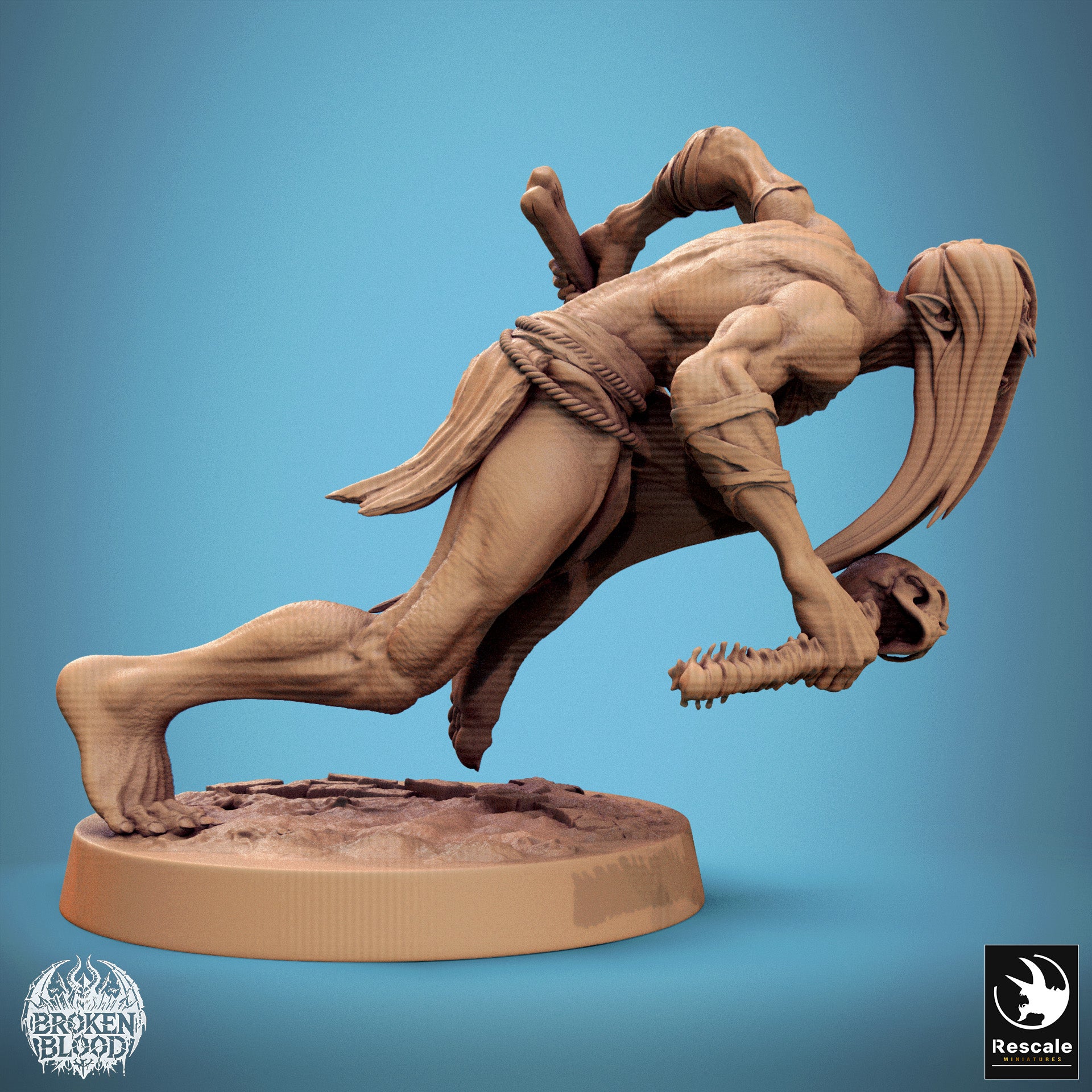Photo de produit Tabletop 28mm Lord of the Print (LotP) 1 : Miniature Tabletop : Ghoul Sauvage en charge, Bête des cryptes et Assassine du culte des os, voleur mort-vivant avec dague et massue en os de colonne vertébrale (24_11_B7)
