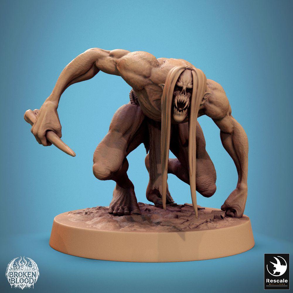 Photo de produit Tabletop 28mm Lord of the Print (LotP) 0 : Miniature Tabletop : Ghoul sauvage, mort-vivant rampant avec griffes et lame de poignard - créature de tombe pour donjon et escarmouche (24_11_B15)