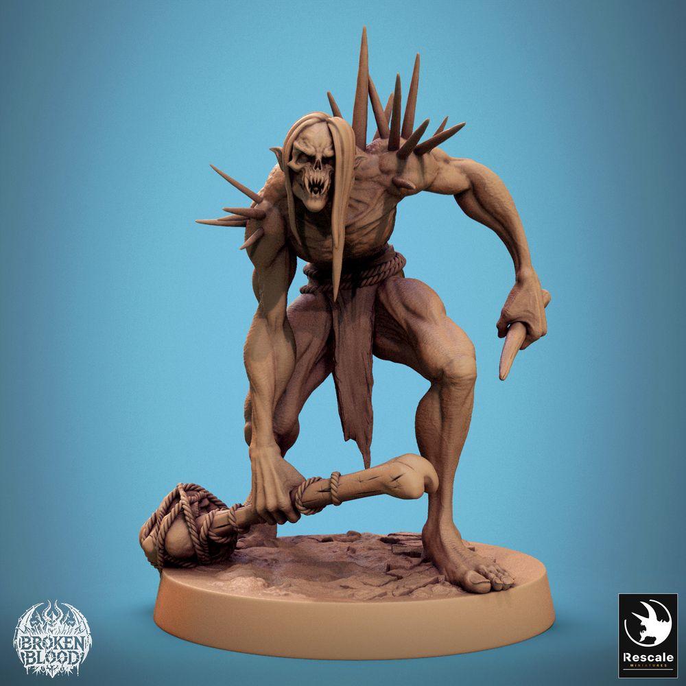 Photo de produit Tabletop 28mm Lord of the Print (LotP) 0 : Figurine fantastique : Guerrier ghoul sauvage avec massue en os et poignard en os - Mutant mort-vivant, horreur épineuse, boss de donjon (24_11_B21)