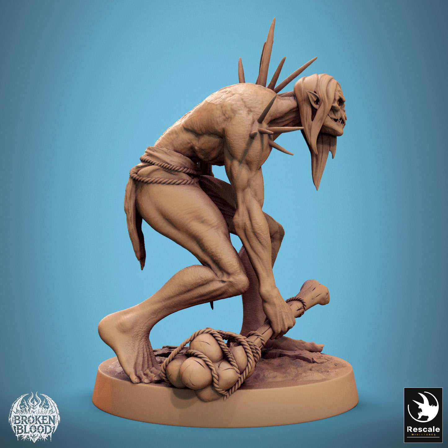 Photo de produit Tabletop 28mm Lord of the Print (LotP) 1 : Figurine Fantasy : Guerrier Ghoul Sauvage avec Massue en Os et Dague en Os - Mutant Mort-vivant, Horreur Épineuse, Boss de Donjon (24_11_B21)