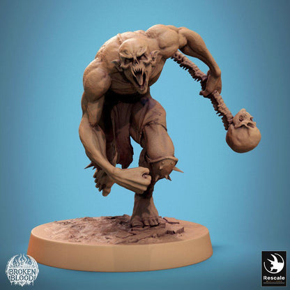 Photo de produit Tabletop 28mm Lord of the Print (LotP) 0 : Miniature Tabletop : Berserker Ghoul Sauvage, mort-vivant avec massue en forme de crâne, en pleine charge (24_11_B29)