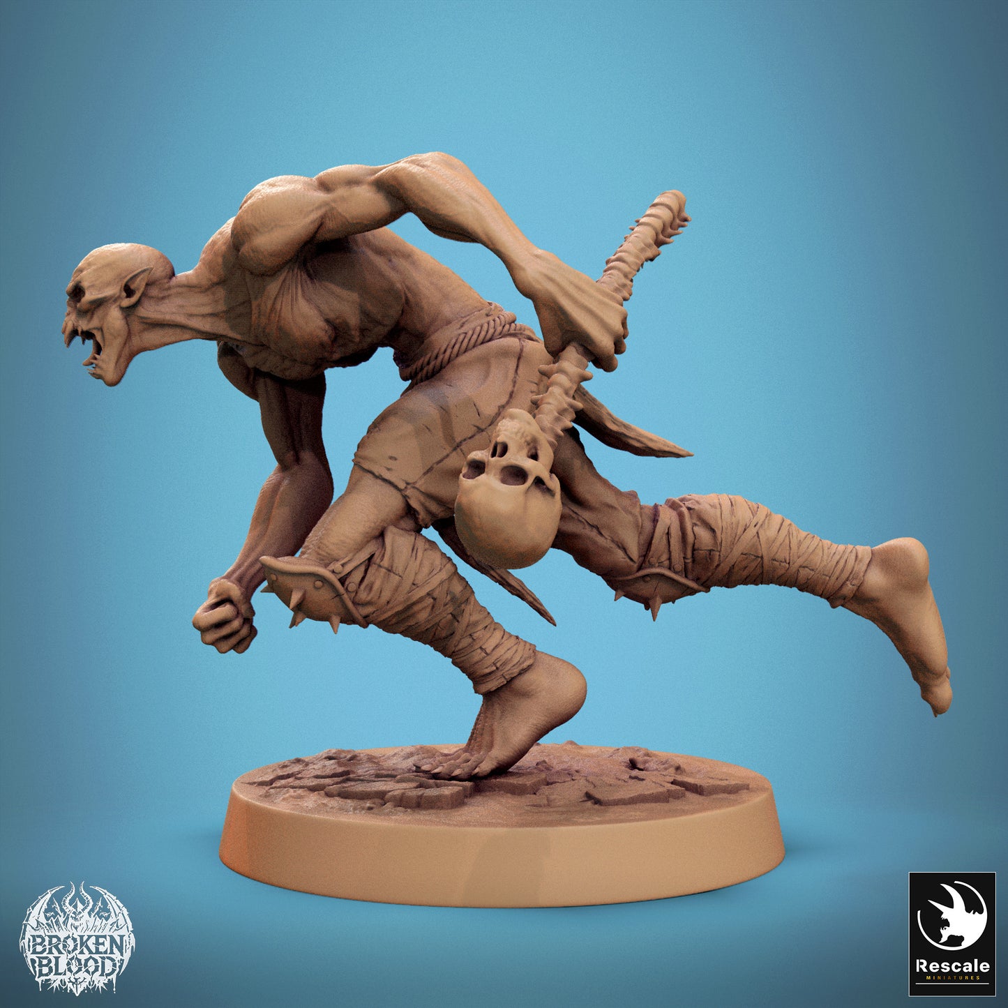 Photo de produit Tabletop 28mm Lord of the Print (LotP) 1 : Miniature Tabletop : Berserker Ghoul Sauvage, mort-vivant avec massue en forme de crâne, en pleine charge (24_11_B29)
