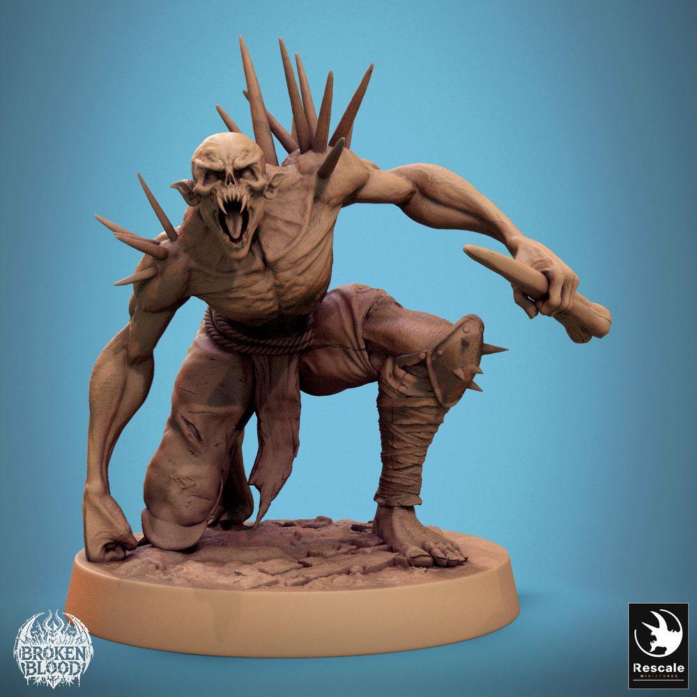 Photo du produit Tabletop 28mm Lord of the Print (LotP) 0 : Miniature Tabletop : Ghul Sauvage / Ghul Démon (Savage Ghoul) - chasseur nocturne épineux, monstre de corps à corps avec massue ou poignard (24_11_B33)