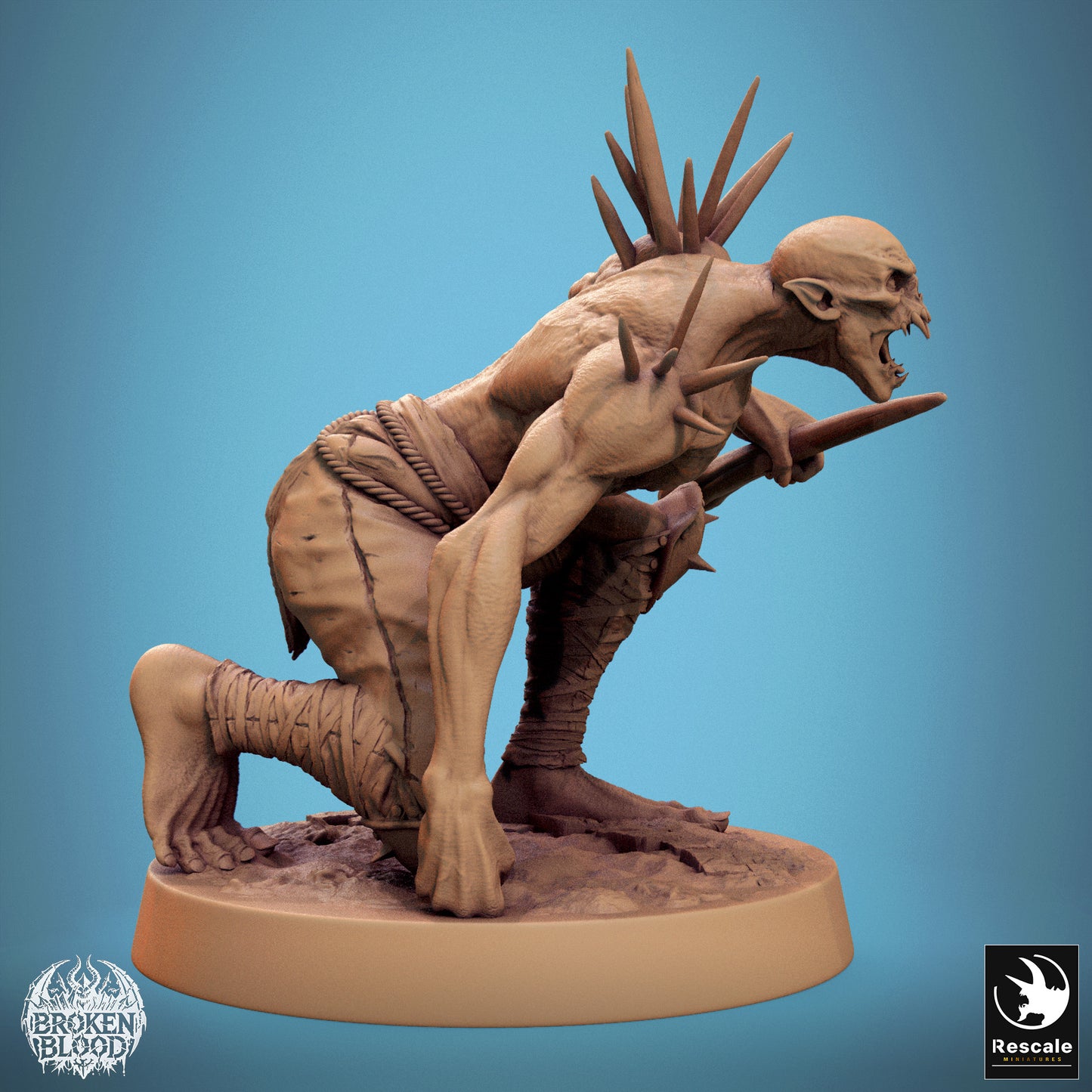 Photo de produit Tabletop 28mm Lord of the Print (LotP) 1 : Miniature Tabletop : Ghul Sauvage / Ghul Démon (Savage Ghoul) - chasseur nocturne épineux, monstre de corps à corps avec massue ou poignard (24_11_B33)