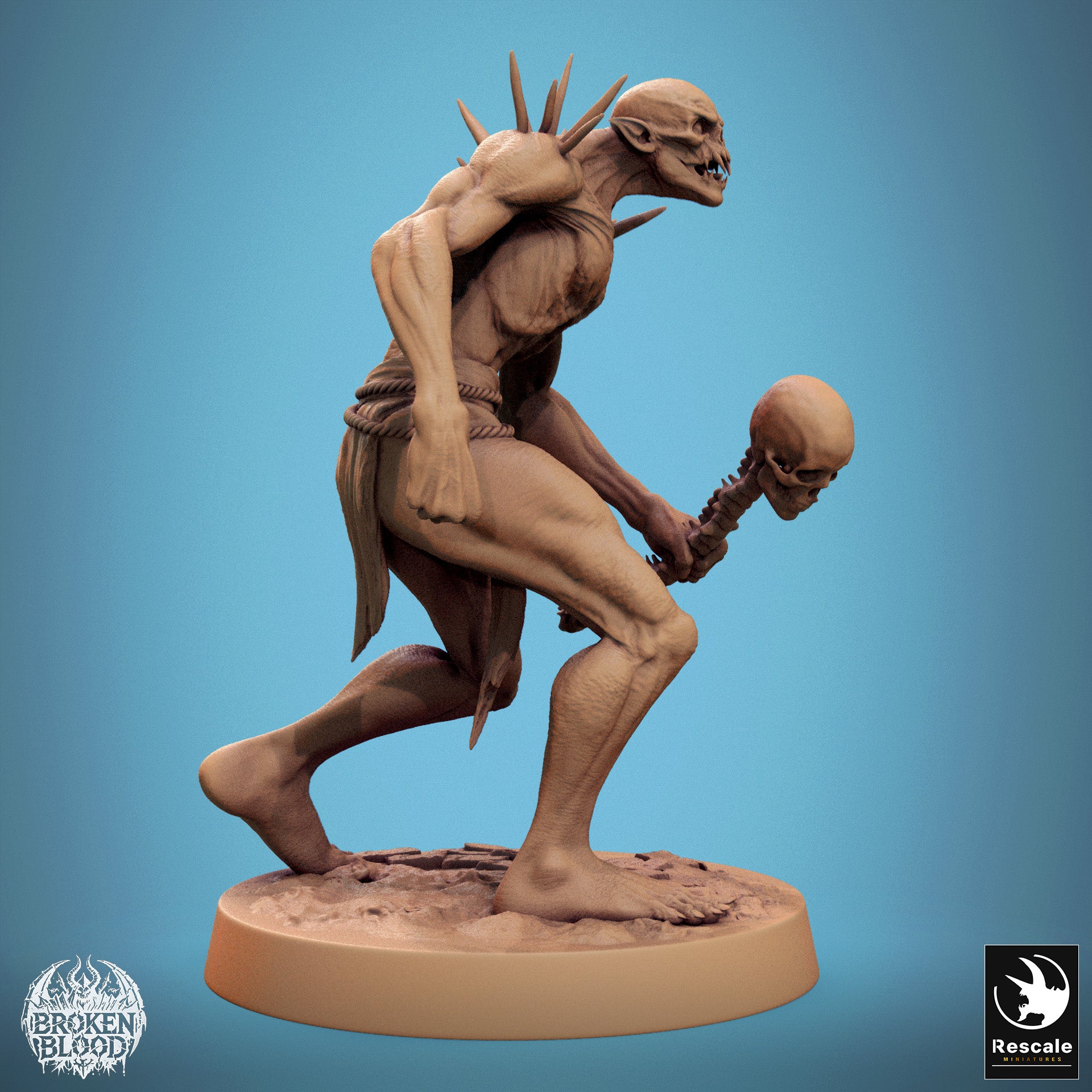 Photo de produit Tabletop 28mm Lord of the Print (LotP) 1 : Miniature Tabletop : Champion Ghoul Sauvage, monstre démoniaque, boss et combattant au corps à corps avec massue en crâne et épines osseuses (24_11_B35)