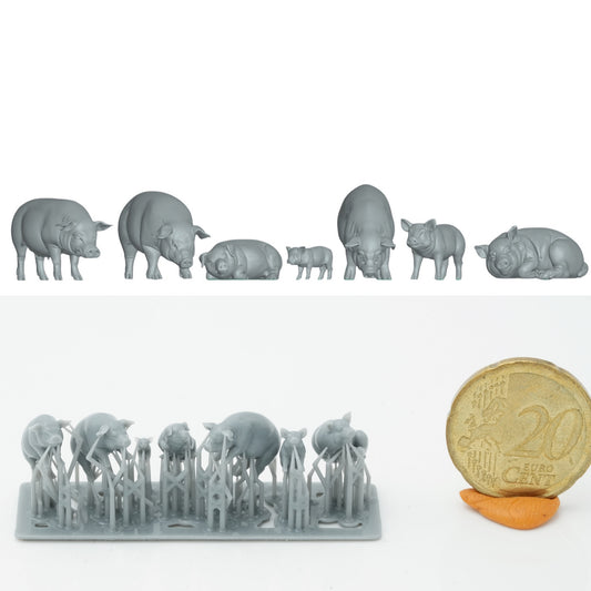 Photo de produit Figurine d'animal Diorama, Modélisme : 0 : Figures d'animaux de ferme : Ensemble de cochons - 7 cochons (Réf a050)