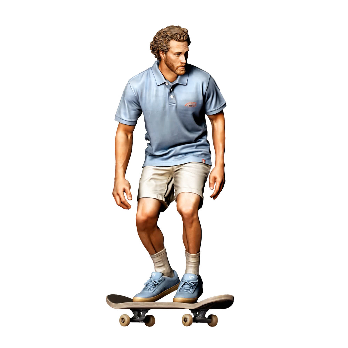 Photo produit de modélisme pour diorama 0 : figurine debout : skateur aux genoux fléchis sur skateboard (réf. n° 528)